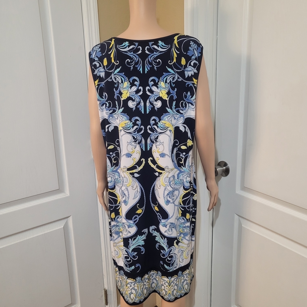 JM Collection Navy and Yellow Patterned Dress - Picture 2 of 7